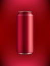 Red Aluminum can with drink in liquid with bubbles of gas on background with backlight Royalty Free Stock Photo